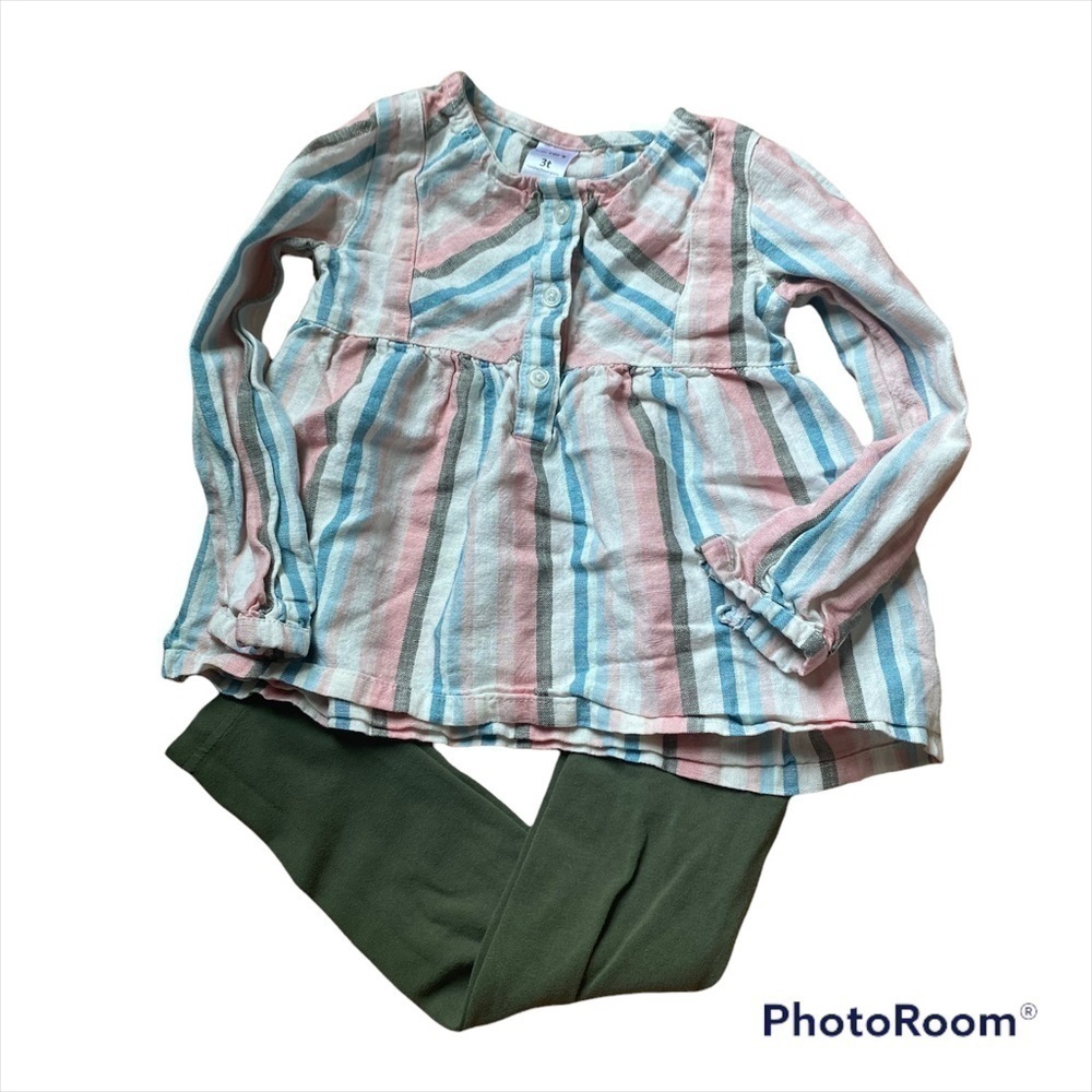 Carter’s Striped Tunic Outfit 3T Pants Green Blue White Pink Long Sleeve Girls